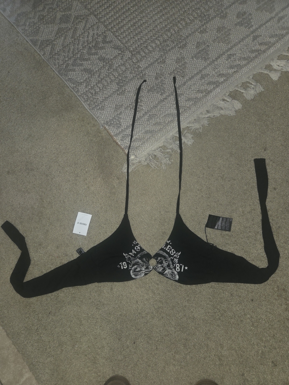 Forever 21 Black Tie-Front Bralette with Graphic